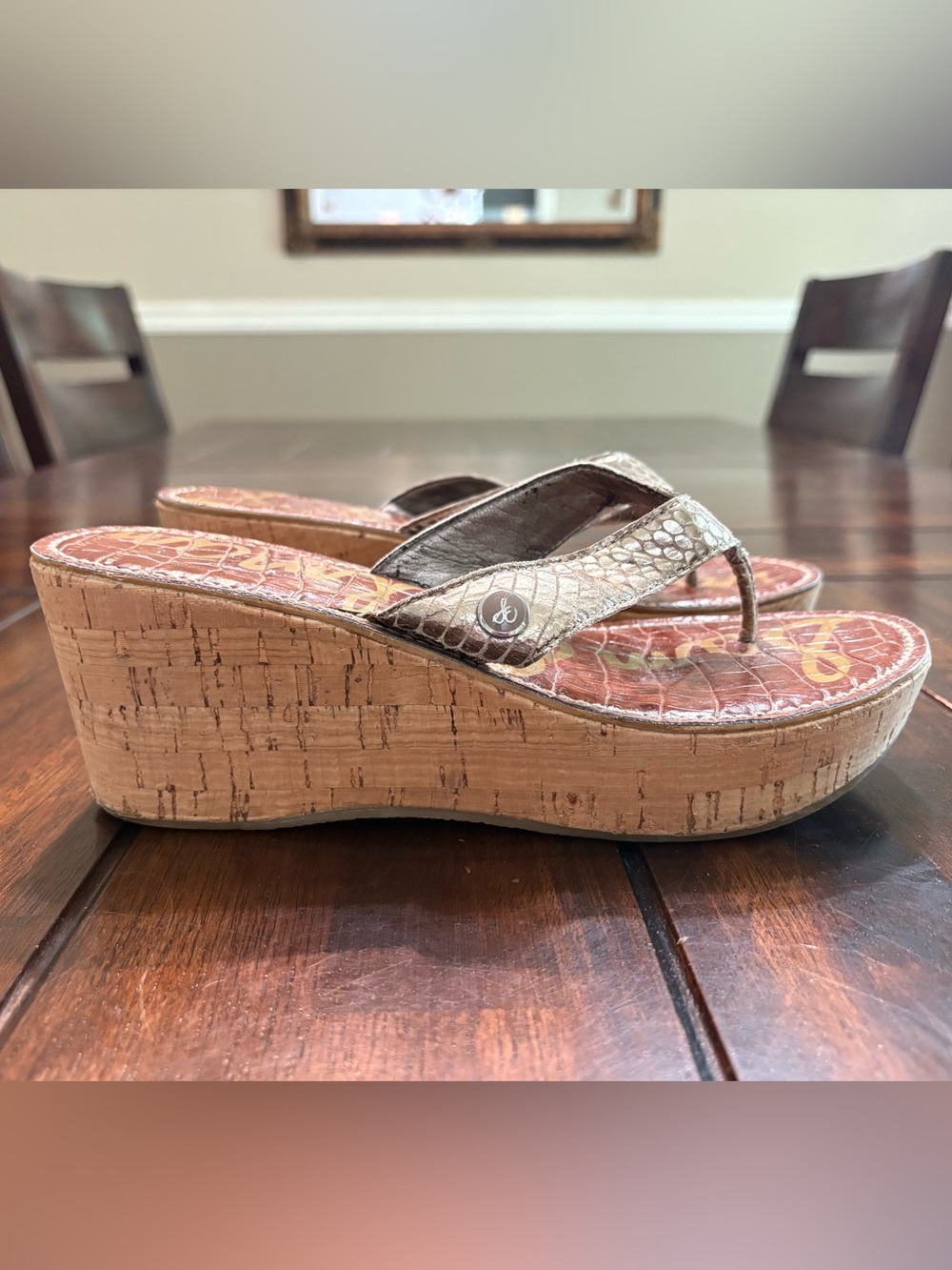 Sam Edelman Leather "Romy" Wedge Thong Sandals size 7.5